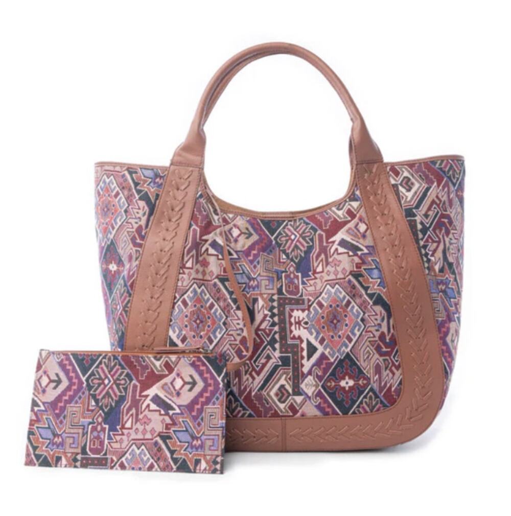 NWT Boutique Western Wagon Trail Jacquard Tote Bag in Plum Shadow